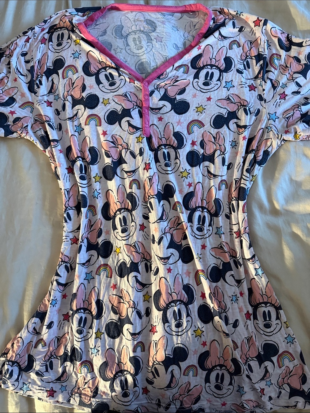 Little Sleepies Minnie Mouse Pink & Navy Short Sleeve Pajama Top